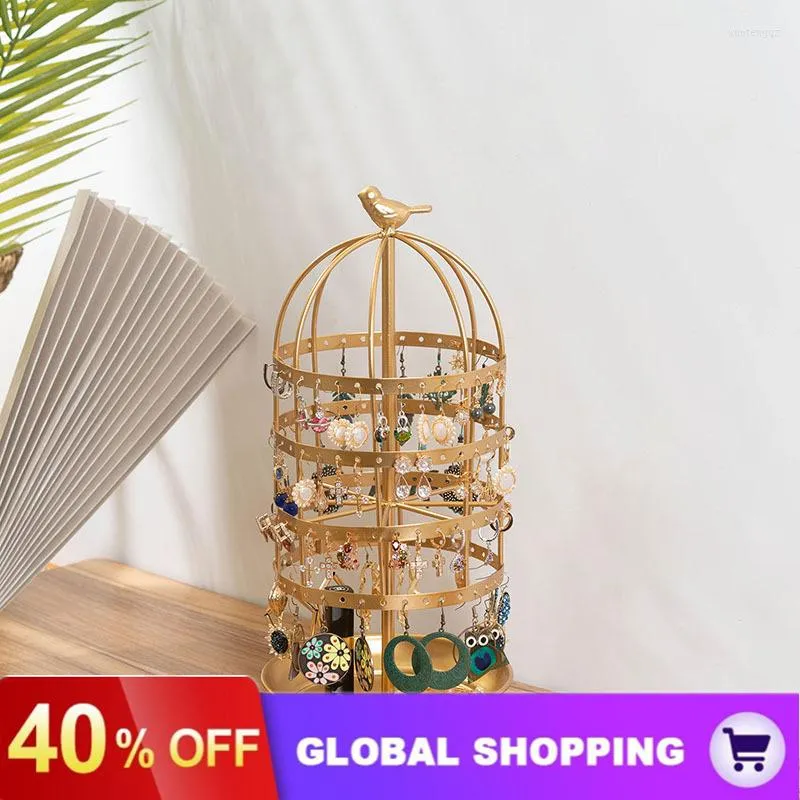 Jewelry Pouches Bird Cage Rack Four-tier Golden Earring Rotating Display Storage