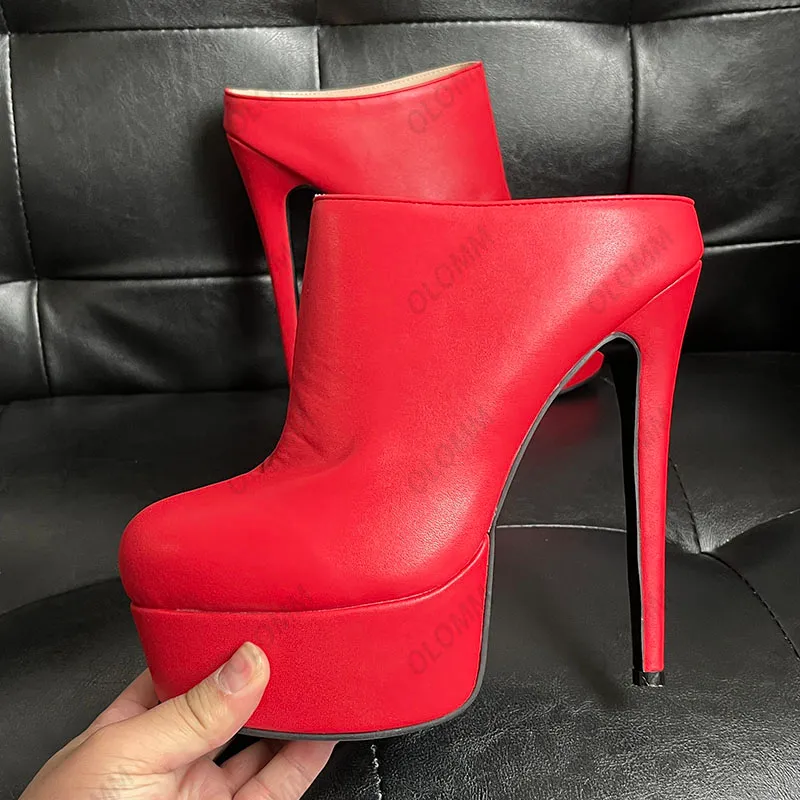 Olomm, zapatos de tacón fino hechos a mano para mujer, zapatos de tacón alto con punta redonda mate, hermosos zapatos de Club nocturno rojo fucsia púrpura para mujer, tallas de EE. UU. 5-20