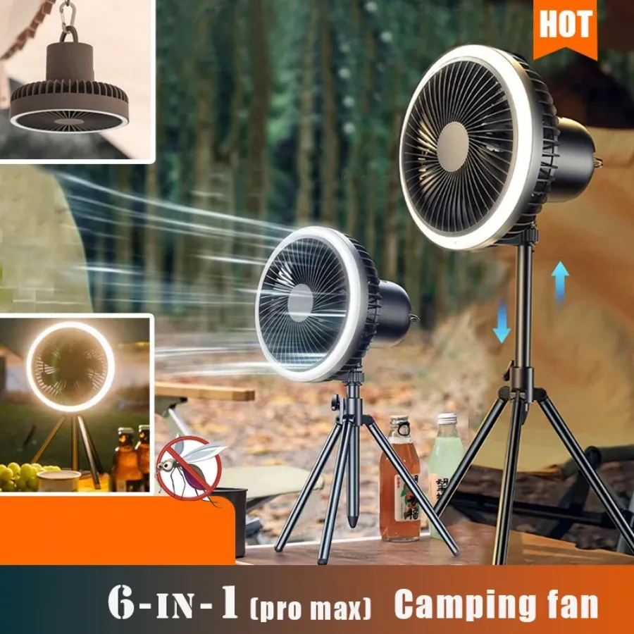 Portable Rechargeable Camping Fan With 10000mAh Battery, LED Lighting