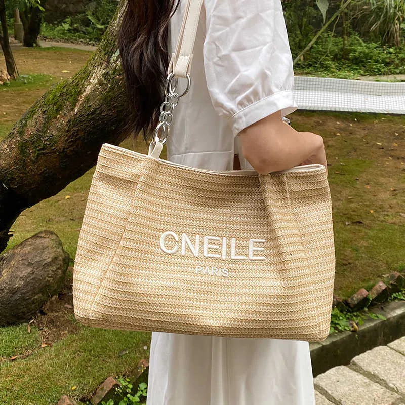 Grass Woven Bag for Women with Large Capacity 2023 New Summer Versatile One Shoulder Beach Bags Shopping Class Commuting Tote 230529