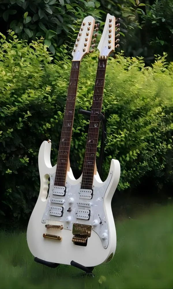 2012 핫 판매 jem 7v 12 줄과 6 줄 더블 넥 기타 흰색 일렉트릭 기타