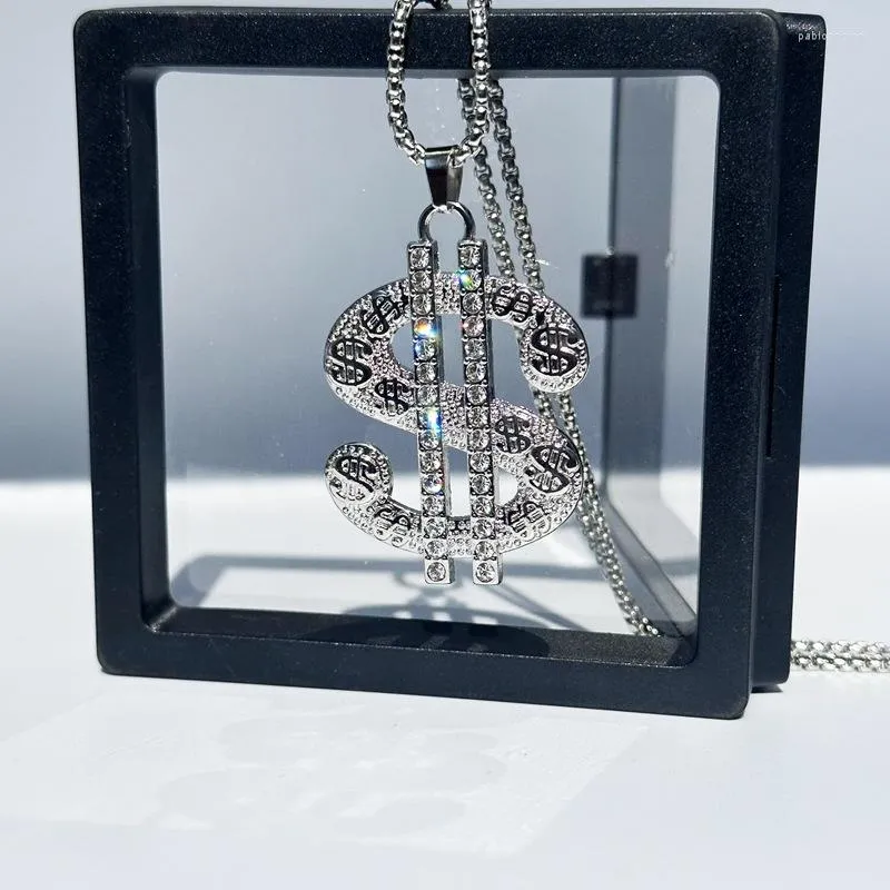 Cadenas exageradas con colgante de dólar y brillantes diamantes de imitación, collar para hombre para fiesta de rock y hip hop, que trae buena suerte._voghion.com