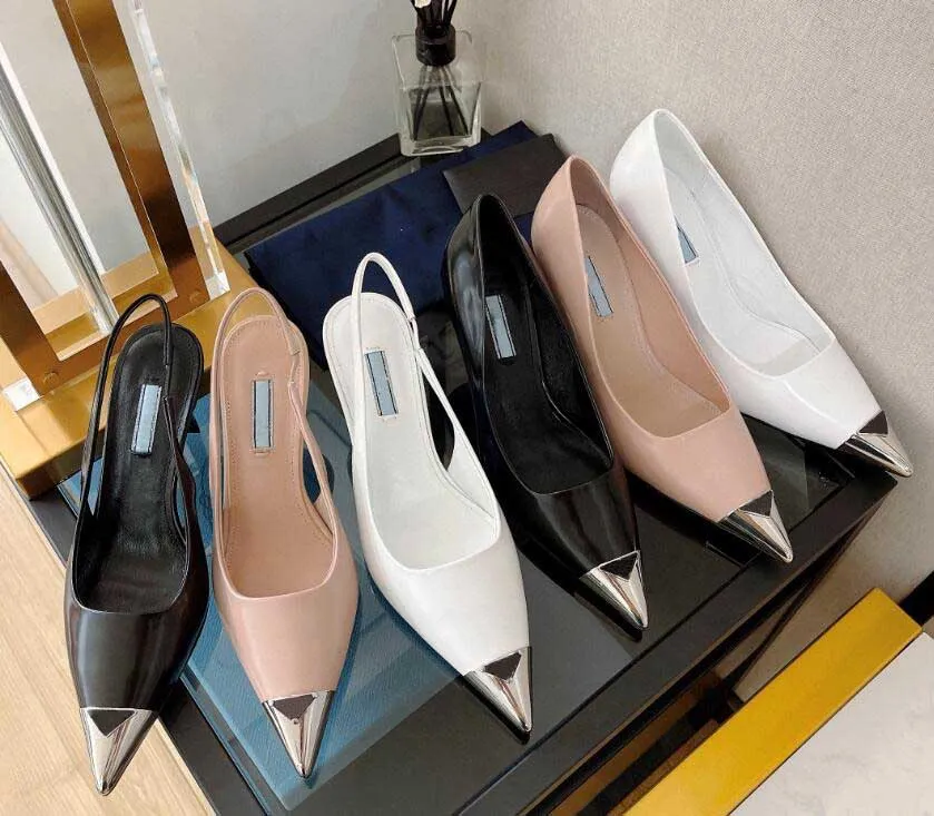 Designer High Heels Sandals For Women Metal Iron Head Triangle Pumps Shoes 2023 New Pointed Thin Heel Color Matching Dress Shoes