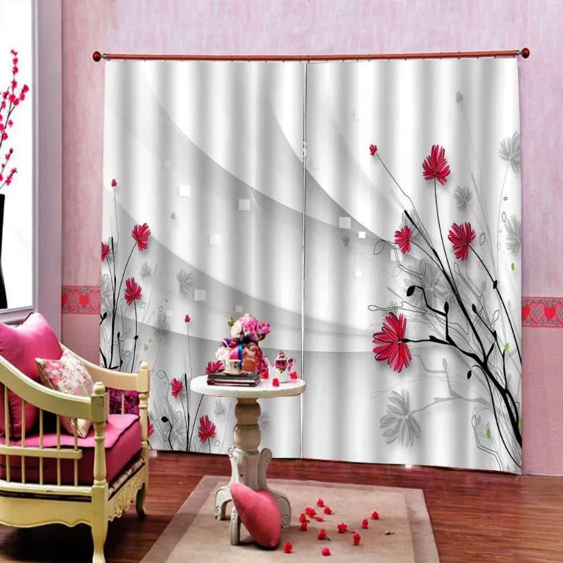 Curtain Flower Plaid Curtains For Bedroom Customized Any Size 3D Geometric Image Drapes Printing Blackout Living Room