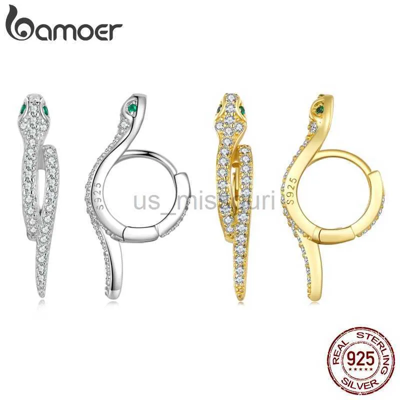 Stud Bamoer 925 Sterling Silver 3D Snake Boucles d'oreilles pour les femmes Brillant Zircon Serpent Boucles d'oreille Déclaration Fine Jewelry Party Gift BSE669 J230529