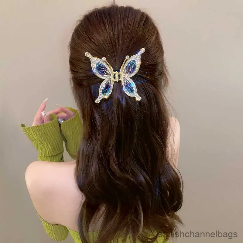 その他の豪華な髪の爪ハイエンドカラーアンバーバタフライヘアクリップ女性絶妙なヘアピンシャーククリップヘア