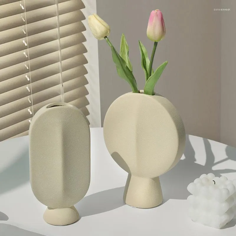 Vase Nordic Face Flower Ware抽象霜のセラミック花瓶のリビングルームバーレストラン衣料品店ELアレンジメント飾り