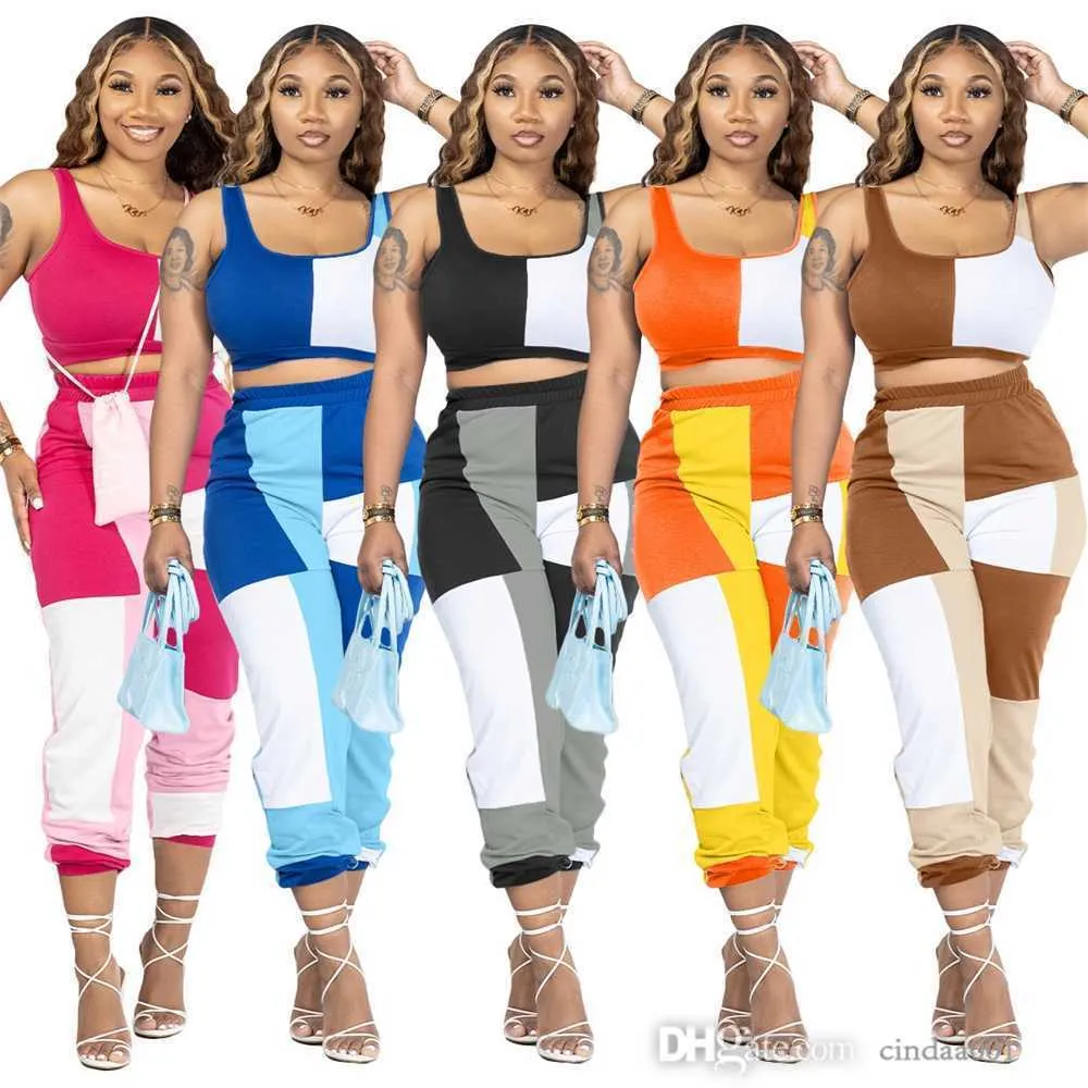 Women Tracksuits Two Piece Set Designer 2023 New Spring Summer Multi Color Combination Tank Top Pants Casual Sports Set 5 Colors S-XXL