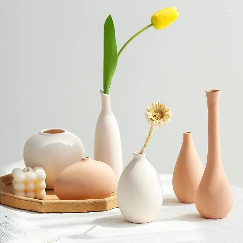 Vasos Minimalista do jardim de escritório Cerâmica Ikebana Mesa de casamento Flores secas vaso Ceramique Decoração da sala estética YY50HP