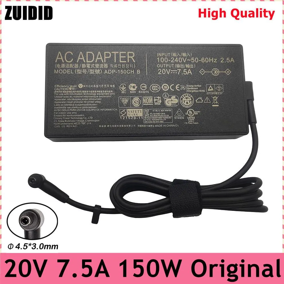 Adapter ADP150CH B 20V 7,5A 150W 4,5*3,0 mm AC Adapter Laptop ładowarkę dla ASUS TUF Gaming X571L F571G F571L VX60G Zasilacz Notebook