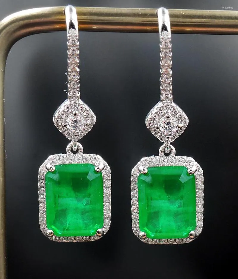 Kolczyki Dangle Vintage Lab Emerald Diamond kolczyk 925 Srebrny srebrny spadek ślubny dla kobiet Obiecaj biżuteria zaręczyn