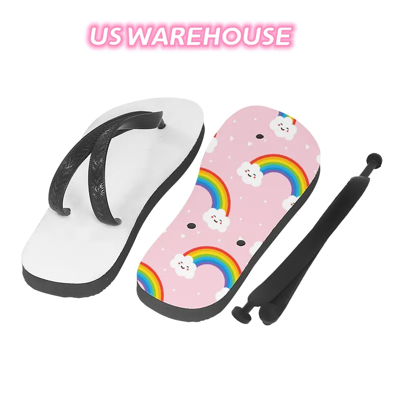 US WAREHOUSE Wholesale Sublimation flip flops heat transfer PE Material Slippers Assorted Size Fits Men Women Kids by OceanZ11