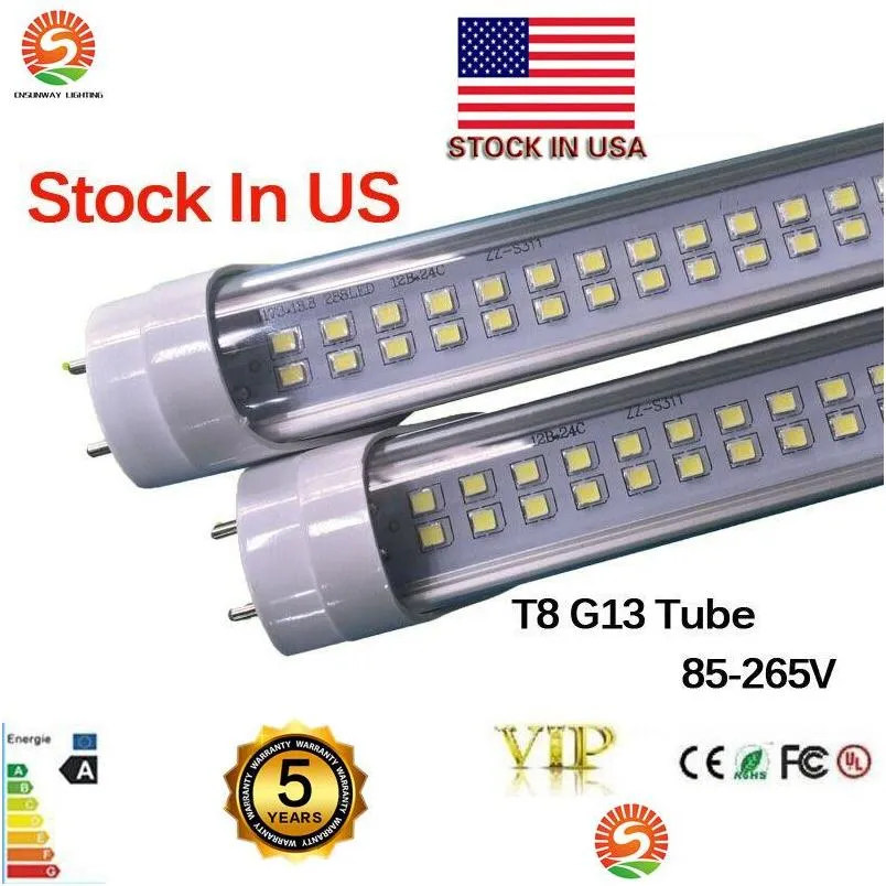 Led Tubes Stock In Us T8 Tube 4Ft 28W G13 192Leds Light Lamp Bb 4 Feet 1.2M Double Row 85265V Lighting Fluorescent Drop Delivery Ligh Dhz6M