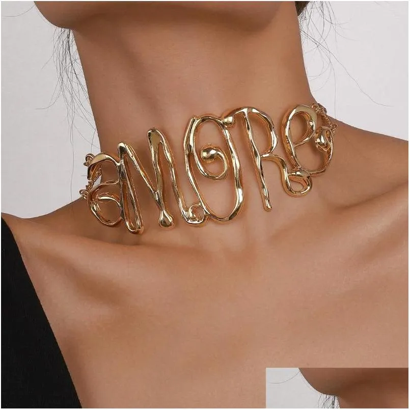 Chokers Choker Ingemark Exagéré Cool Évider Lettre Couples Colliers Pour Femmes Heavy Metal Chaîne Bijoux Bijoux Steampunk Me Dh56Z