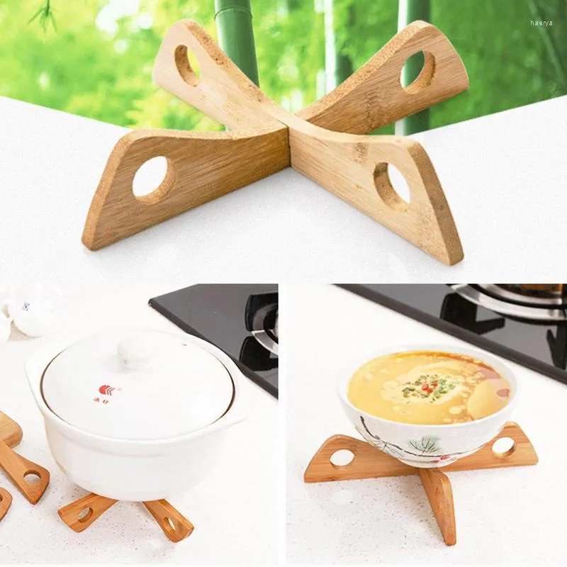 Tapis de table en bois Pot anti-dérapant Pan Mat Cross Tray Rack Résistant à la chaleur Dessous de plat Bambou Pour Outil De Cuisine