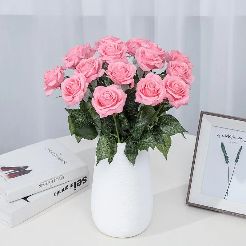 Couronnes De Fleurs Décoratives DIY Décoration De Mariage Rose Rouge Blanc En Plastique Rose Fleur Branche 40cm Anniversaire Fête Faveur Feuille Artificielle V