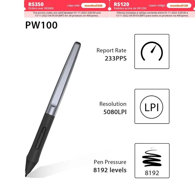 Tablet Huion Batteryfree Penna per H640P/H950P/H1060P/H610PRO V2PW100