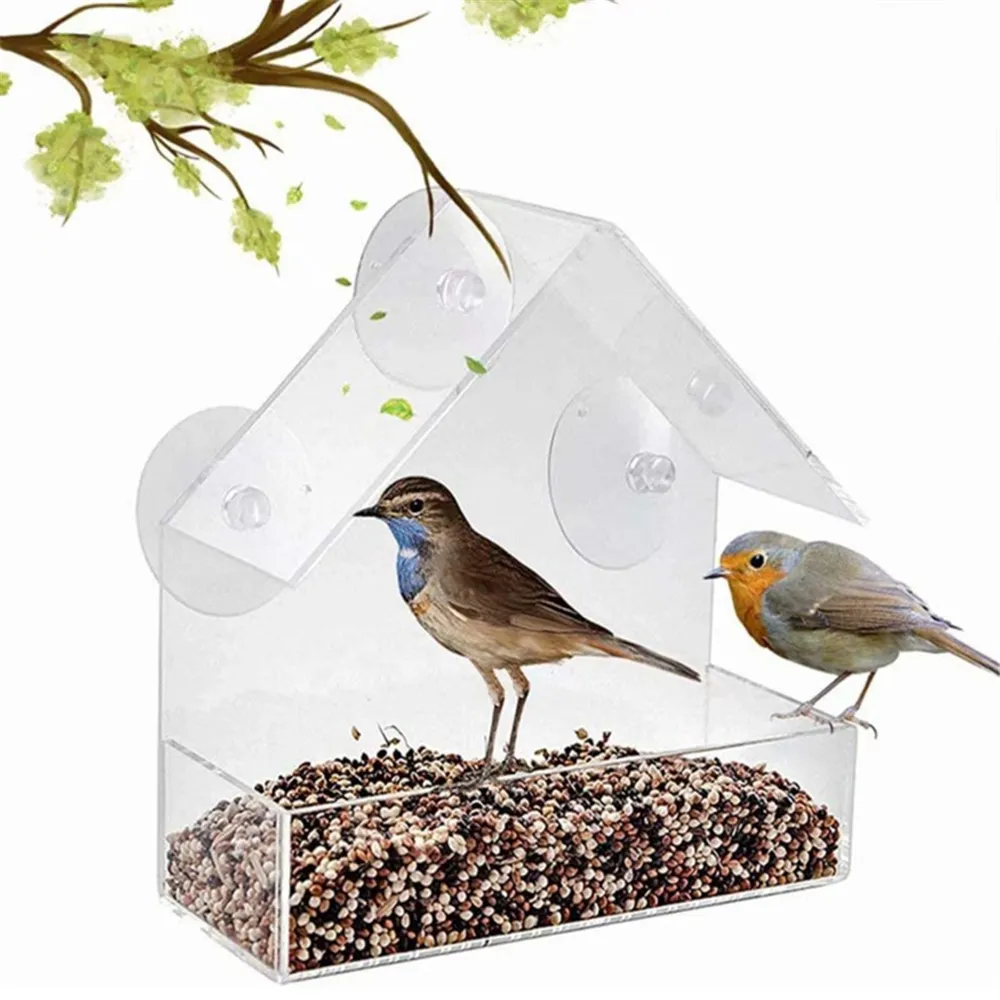 Window Bird Feeder for Outside with Strong Suction Cups Wild Bird House for Cardinals Finches Chickadees KDJK2305