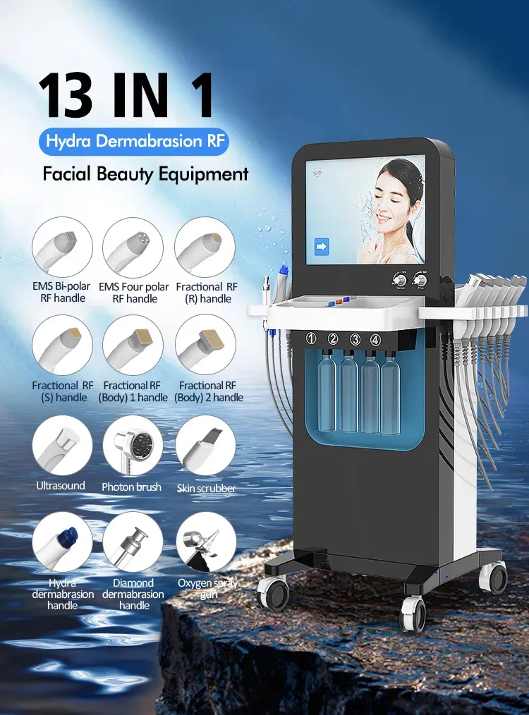 Nuovo arrivo Hydrafacial 13 in 1 Macchina Microdermoabrasione Hydro Dermoabrasione Dispositivo facciale SPA frazionale RF BIO Face Lifting Cura della pelle Attrezzature per l'uso del salone di bellezza