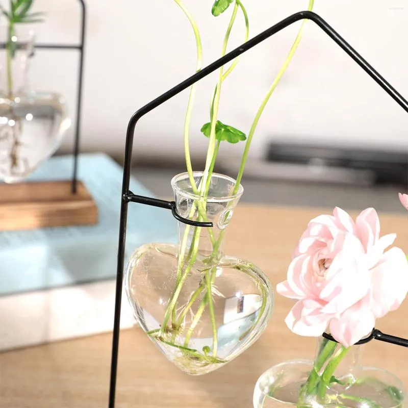 Vasi da tavolo Fioriera in vetro Terrario Vaso da fiori con supporto in legno per piccole decorazioni domestiche