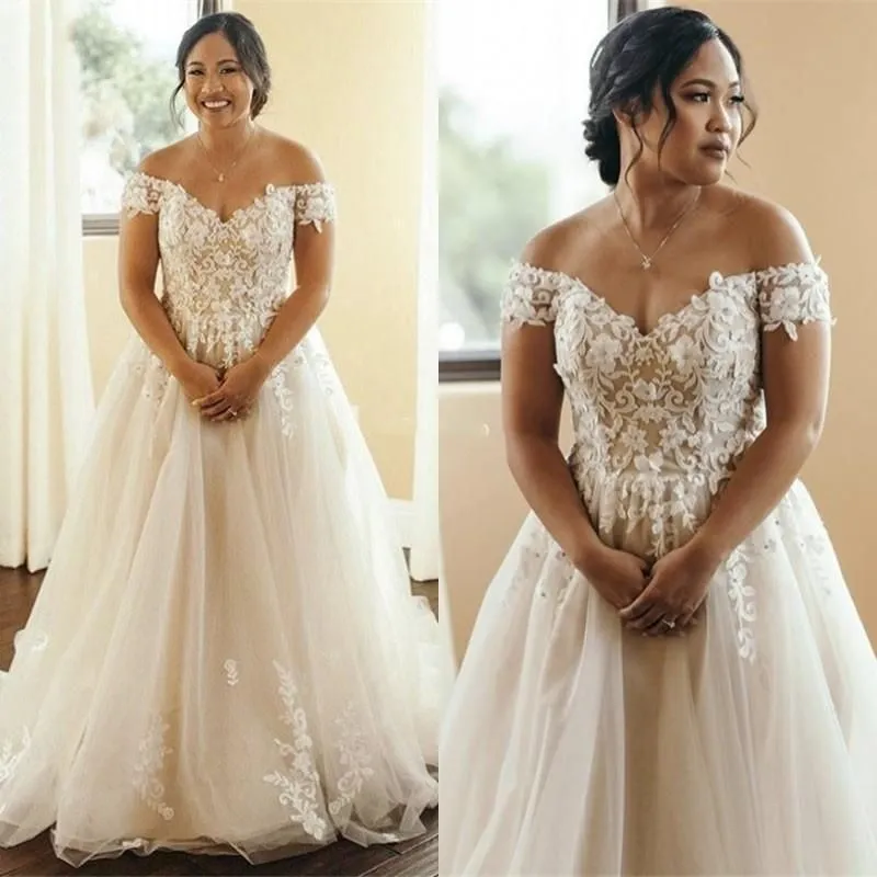 2023 Simple Une Ligne Robes De Mariée Hors Épaule Manches Courtes En Dentelle Appliques Tulle Pays Plage Robe De Mariée Robe De Mariée Robe Mariage Robe De Novia