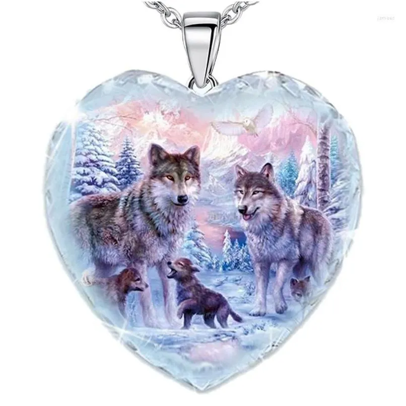 Hanger kettingen hartvormige kristallen glas sneeuw wolf king familie ketting dames religieuze amet accessoires feest sieraden meisje drop dhpvh