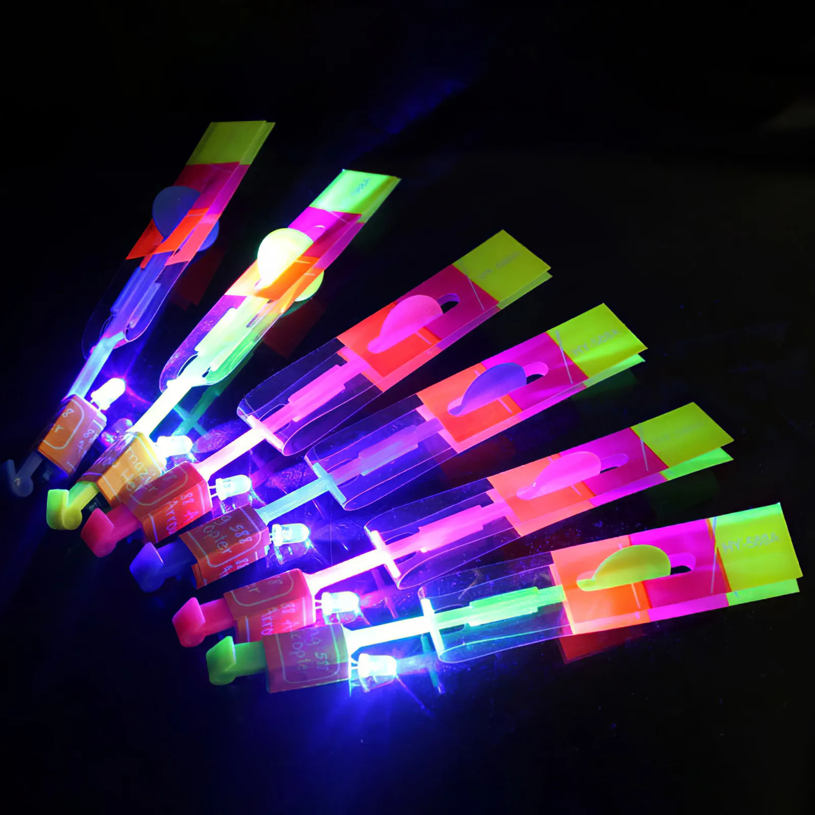 50PCS Outdoor Shining Rocket Flash LED Light Night Kids Luminous Slingshot Toys Shine Slingshot Elastic Helicopter Rotating Toy