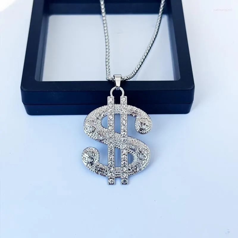 Cadenas exageradas con colgante de dólar y brillantes diamantes de imitación, collar para hombre para fiesta de rock y hip hop, que trae buena suerte._voghion.com