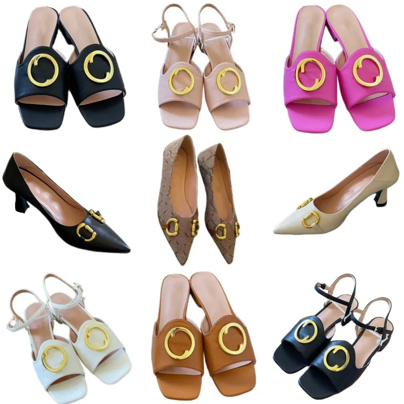 Kvinnors sommar tofflor Circle Letter Sandaler Top Leather Designer Shoes Flat Heel Beach Shoes Open Toe inomhusskor Metal Buckle Outdoor Shoes Back Strap Solid Color