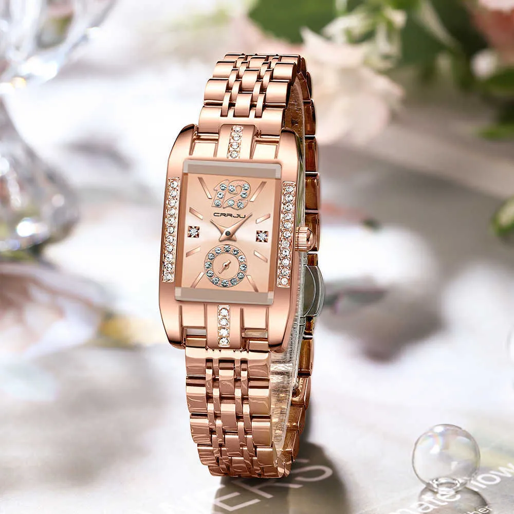 Crrju lyx Rhinestone Fashion Elegant Wrist Stone Quartz Watch Relogio Women's G230529