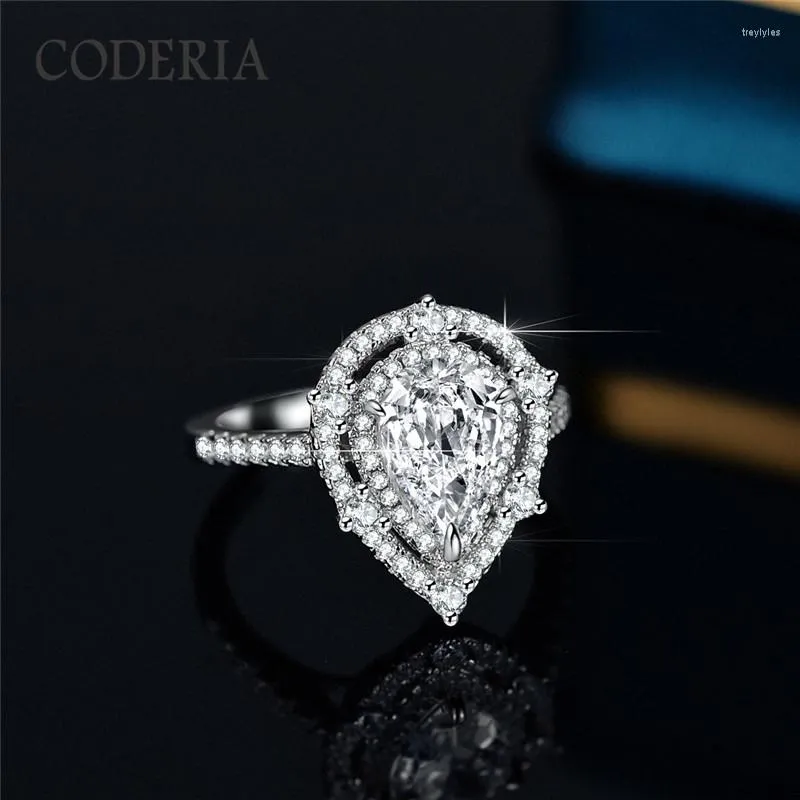 Cluster Rings Real Moissanite Water Drop 2ct Wedding High Quality 18K White Gold Women's Jewelry Fashion Sterling Silver Ring