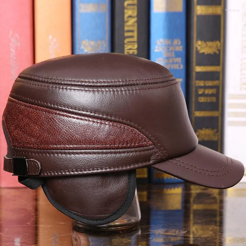 Ball Caps Men's Genuine Leather Cap Hat Adult Thermal Ear Protection Male Baseball Adjustable B-7277