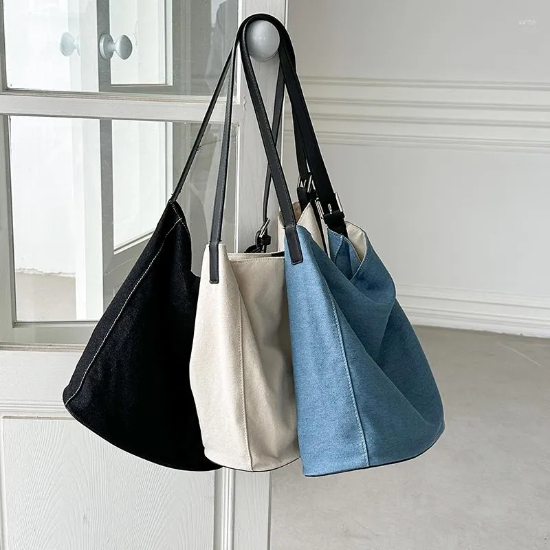 2024 Designer Denim Bucket Bags Korean Style Casual Canvas Totes
