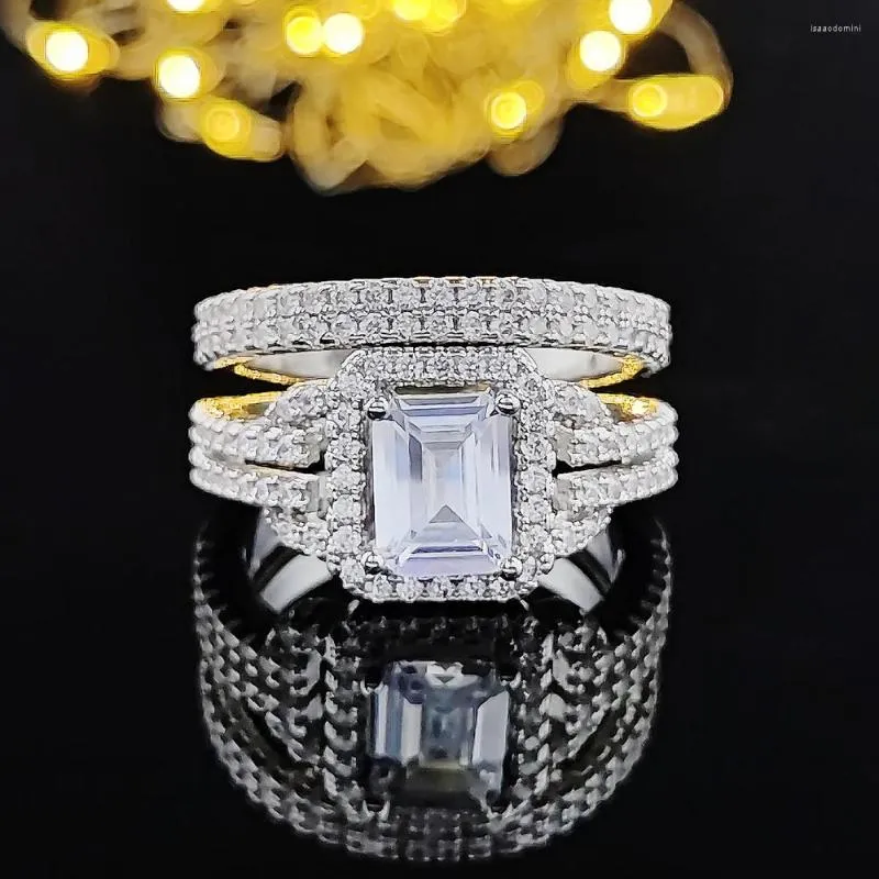 Cluster Anneaux Solide 925 Sterling Silver Zircon Bague De Mariage Ensemble Pour Les Femmes De Mariée Hommes Doigt Cadeau Afrique Zambie Botswana Bijoux De Mode