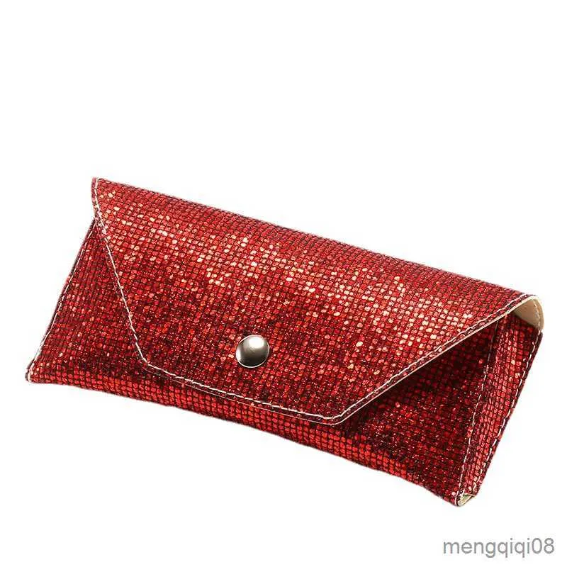 Sonnenbrillenetuis, Taschen, Retro, weiches rotes Leder, Sonnenbrillenetui, tragbar, Unisex, Bling-Box, schützende Pailletten