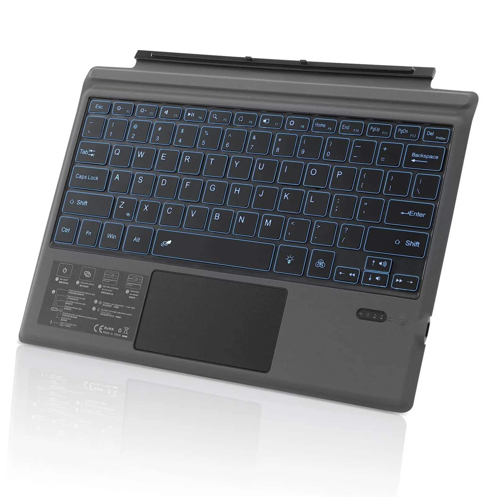 Claviers Clavier Bluetooth sans fil pour Microsoft Surface Pro 3/4/5/6/7 Pro 9 8 GO 12 3 Clavier de tablette avec un caval tactile de rétroéclairage