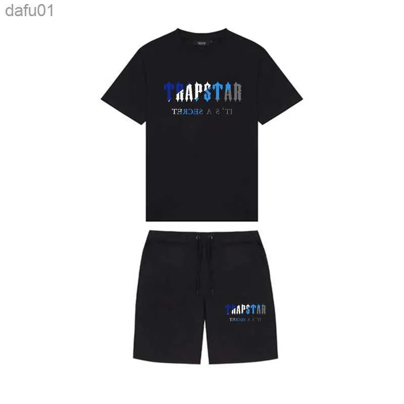 Męskie koszulki Męskie Tshirts Summer Trapstar Printed Cotton Tshirt Shorts Sets Streetwear Tracksuit Męski Trapstar Trapstar T Koszulki i szorty L230520