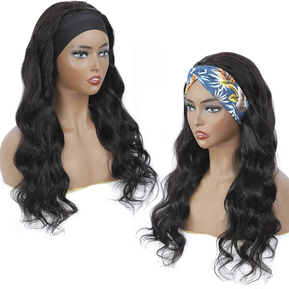 Bandeau perruque vague de corps cheveux humains pour les femmes pleine Machine faite malaisienne Remy sans colle cheveux humains écharpe perruques