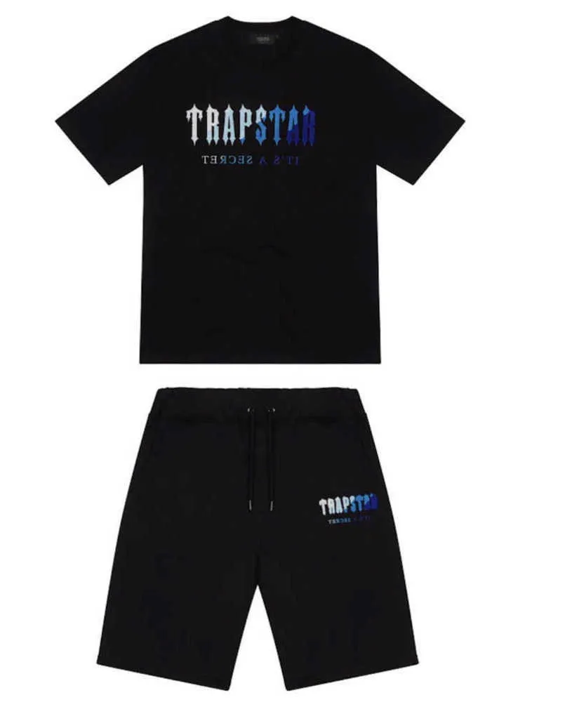 Mens Trapstar T -shirt Kort ärm Tryckdräkt Chenille Tracksuit Black Cotton London Streetwear Classic Design Motion Design 88ESS