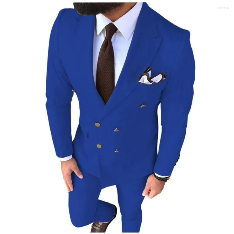 Męskie garnitury Dopasowane mężczyźni 2 komputery szczytowe Lapel Groom Wedding Prom Mężczyzna Blazer Terno Masculino Slim Fit Męskie odzież Kurtka Panting