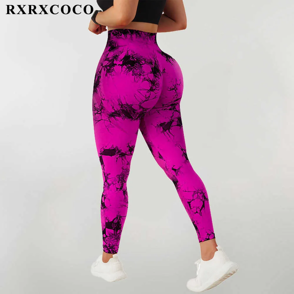 Pantalones de mujer Capris RXRXCOCO Fitness Mujeres Leggings Push UP Deporte Leggings sin costuras Cintura alta Tie Dye Ropa deportiva Entrenamiento Push Up Gym Pantalones J230529