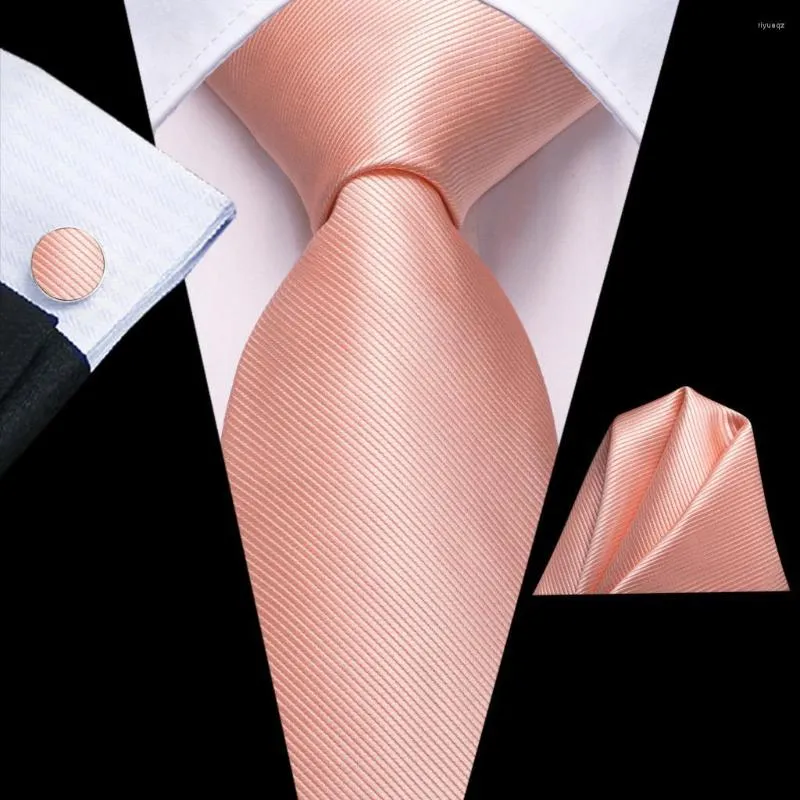 Bow Ties Solid Rose Pink Silk Wedding Tie för män Handky manschettknappar Gift Slips Fashion Business Party Dropshiping Hi-Tie Designer