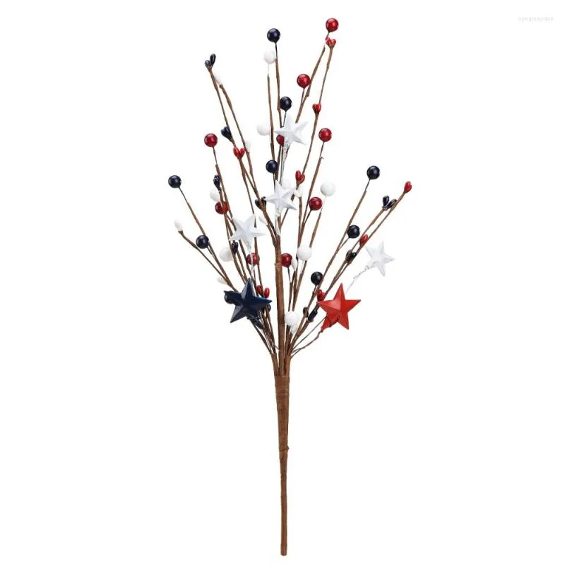 Flores decorativas Rama de bayas artificiales Simulación Cortes de flores PVC 40 cm Fiesta de alta calidad Rojo y azul Día de la independencia americana