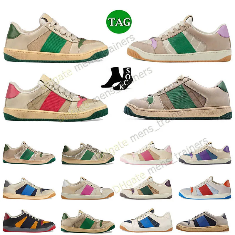 G Shoes Flat 2023 Chaussures de créateurs décontractées Screener Baskets Beige Beurre Chaussures en cuir sale Italie vintage Bande Web rouge et verte Semelle en caoutchouc de luxe Classique 35-45