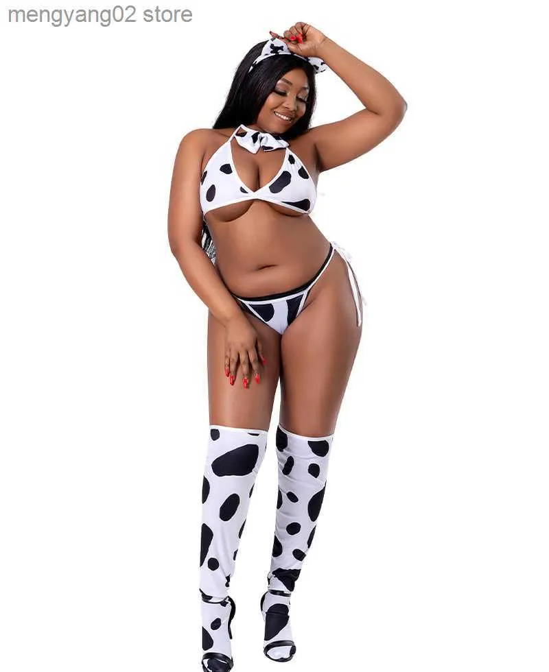 Sexy Set Plus Size Cos Cow Sexy Cosplay Come Maid Tankini Swimsuit Anime Bikini Set Bra and Panty Lingerie Set Stockings Sex Outfits T230530