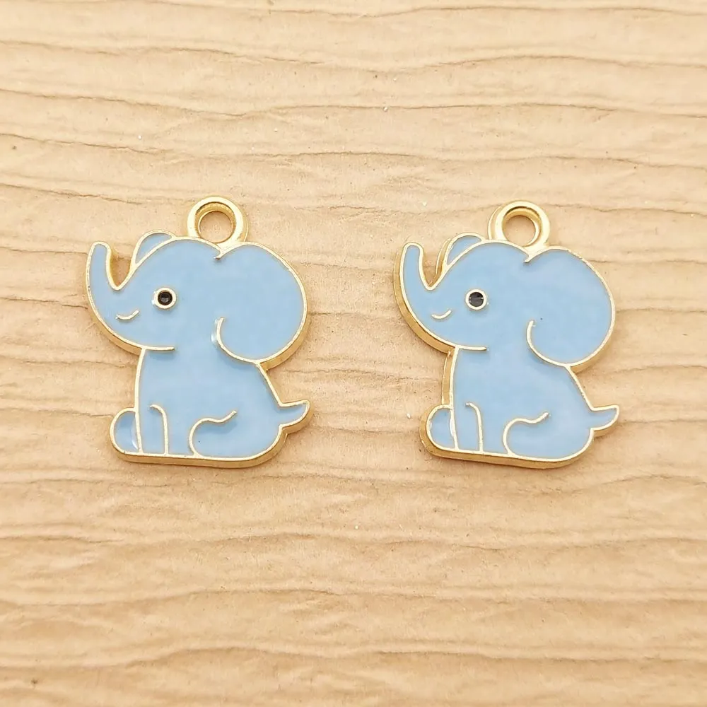 10pcs Earme de elefante de esmalte para jóias fabricando suprimentos artesanais Animal Kawaii Colar pingente Brincho Charms DIY Acessórios