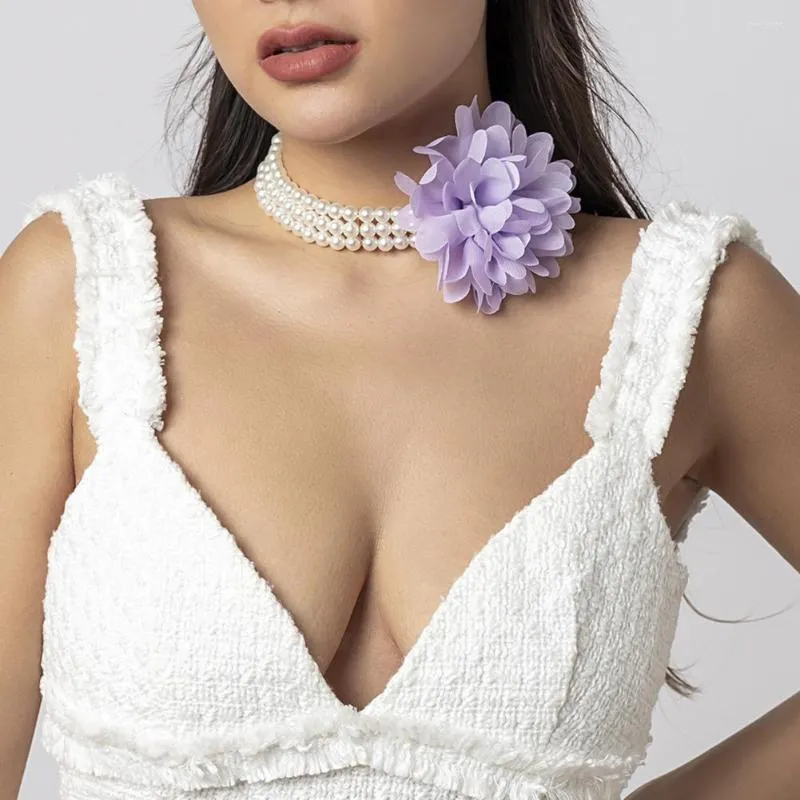 Collier Choker Fleur Fait Main Avec Perles D'imitation Luxueux Hypoallergénique Pour Toute Occasion