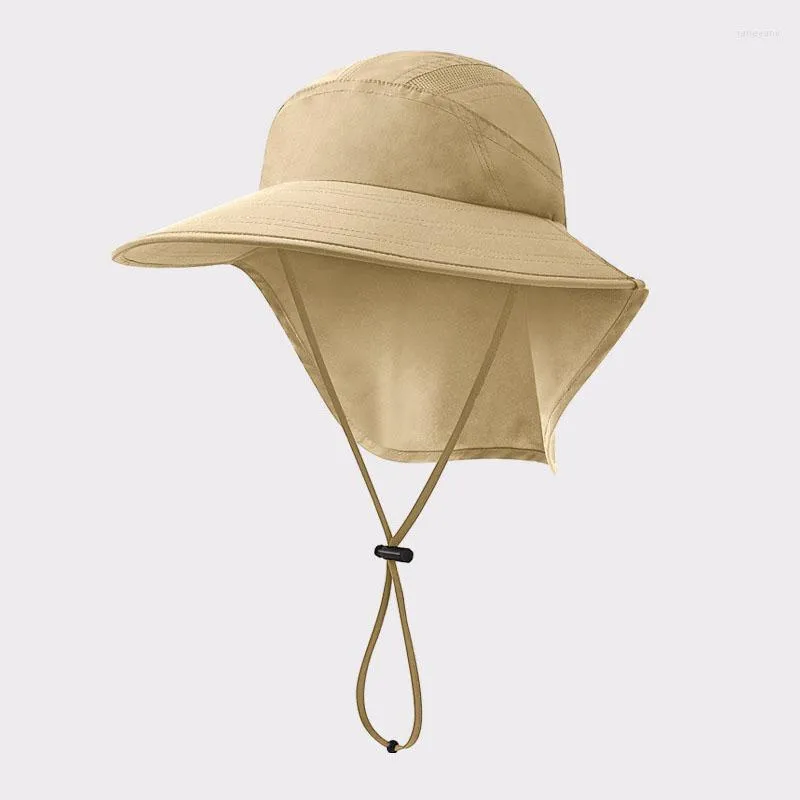 Berets Hat Men With Neck Flap String Brim Summer Sunshine Protection Breathable Hiking Fisherman Holiday Cap Outdoor Accessory