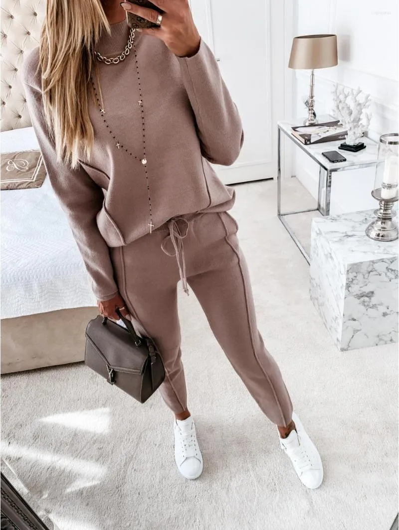 Women's Two Piece Pants Women Two-piece Set Autumn Winter High Collar Long Sleeve Sweater And Trousers Fashion Casual Streetwear Office