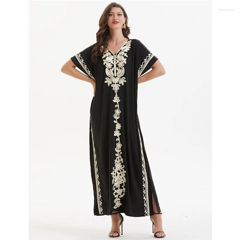الملابس العرقية Kaftan بالإضافة إلى الصلاة Kimono Dubai Turki Islam التطريز Batwing Batwing Abaya المسلمون Dreeses Summer Short